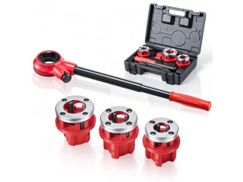 Ratchet Pipe Threader Kit with 3 Dies - 0.5 in. BSPT - 0.75 in. BSPT & 1 in. BSPT Manual Tool for Plumbing Installation & Repair