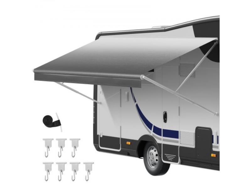 RV Awning Fabric Replacement - 15 ft. Fabric 14 ft. 2 in. - 18 oz Heavy-Duty Weatherproof Vinyl - UPF50 Plus Protection - Gray Fade