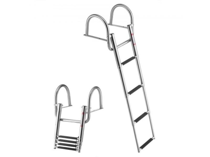 Boat Ladder - 4 Steps - Stainless Steel Telescoping Folding Swim Deck Ladder for Rear Entry - 600 lbs Capacity with Anti-Slip Steps & Handrails
