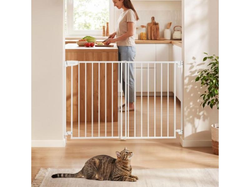 Baby Gate for Stairs - 31-48 in. Adjustable Width - 30 in. Height - No Bottom Bar - One-Hand Operation - Drilling Installation - White
