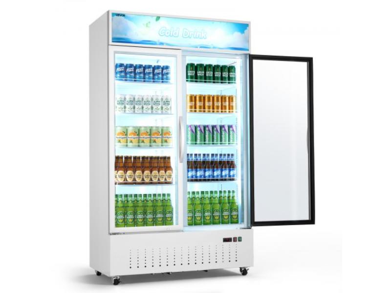 Commercial Merchandiser Refrigerator - 35.3 cu. ft. Upright Beverage Cooler - 2 Glass Doors - 8 Adjustable Shelves - Soft LED Lighting - Casters