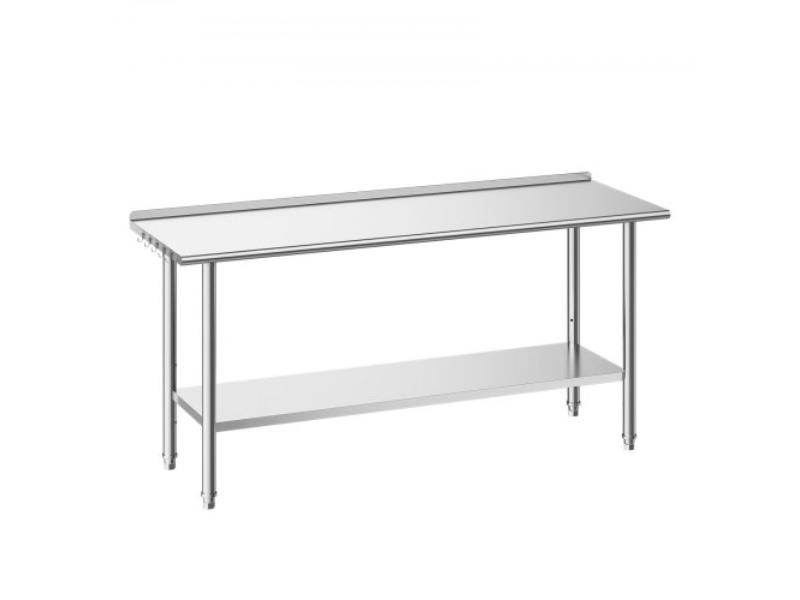 Stainless Steel Work Table - 24 x 72 in. Food Prep Table - Backsplash - Adjustable Undershelf for Commercial Kitchen, Restaurant & Outdoor