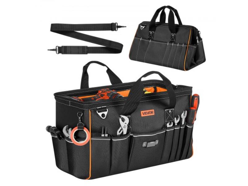 20 in. Tool Bag Portable Toolbox Organizer with 33 Pockets - Large Zipper - Adjustable Shoulder Strap - Water-Resistant Carry Bag