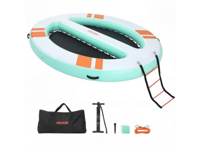 Inflatable Floating Dock - 10 x 8 ft. Round Platform - Non-Slip Water Mat - Floating Water Raft for Pool - White, Blue & Orange