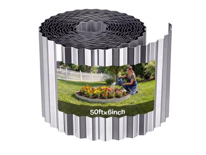 Silver Galvanized Steel Landscape Edging - 50 ft. x 6 in. Metal Edging for Landscaping - Easy-to-Install Bendable Strips - Heavy Duty Garden Edge