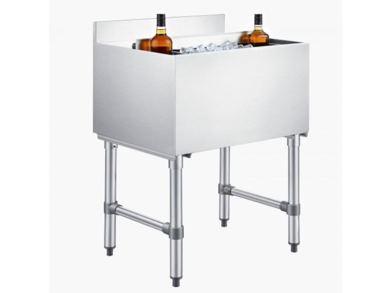 Commercial Ice Bin - 65.1 qt. Max Capacity - 24 x 19 x 33 in. Stainless Steel Ice Chest with Sliding Lid & Bottle Holders - NSF Certified