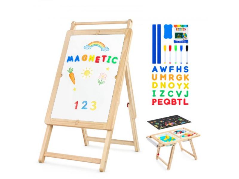 Sensory Table for Toddlers - Wooden Activity Table & Art Easel with Double-Sided Board - Storage Bins for Sand & Water - Drawing - Studying - Dining