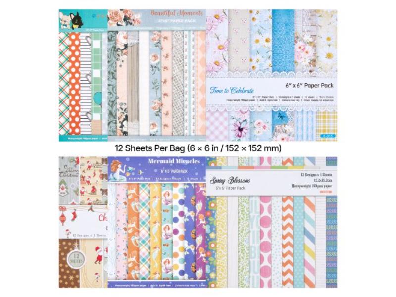 Scrapbook Paper - 72 Sheets - 6 x 6 in. Specialty Paper - Vibrant Colors & Patterns for Die Cutting, Embossing & DIY Crafts