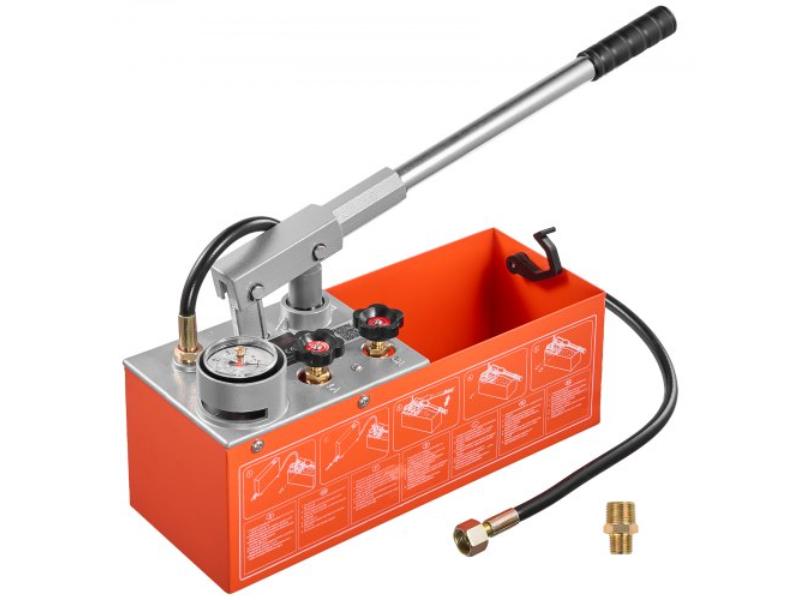Hydrostatic Test Pump - 2 gal Hydraulic Manual Water Pressure Tester - Dual Valve Leakage Pressure Test Pump Kit with Gauge & Tank 0-60 Bar