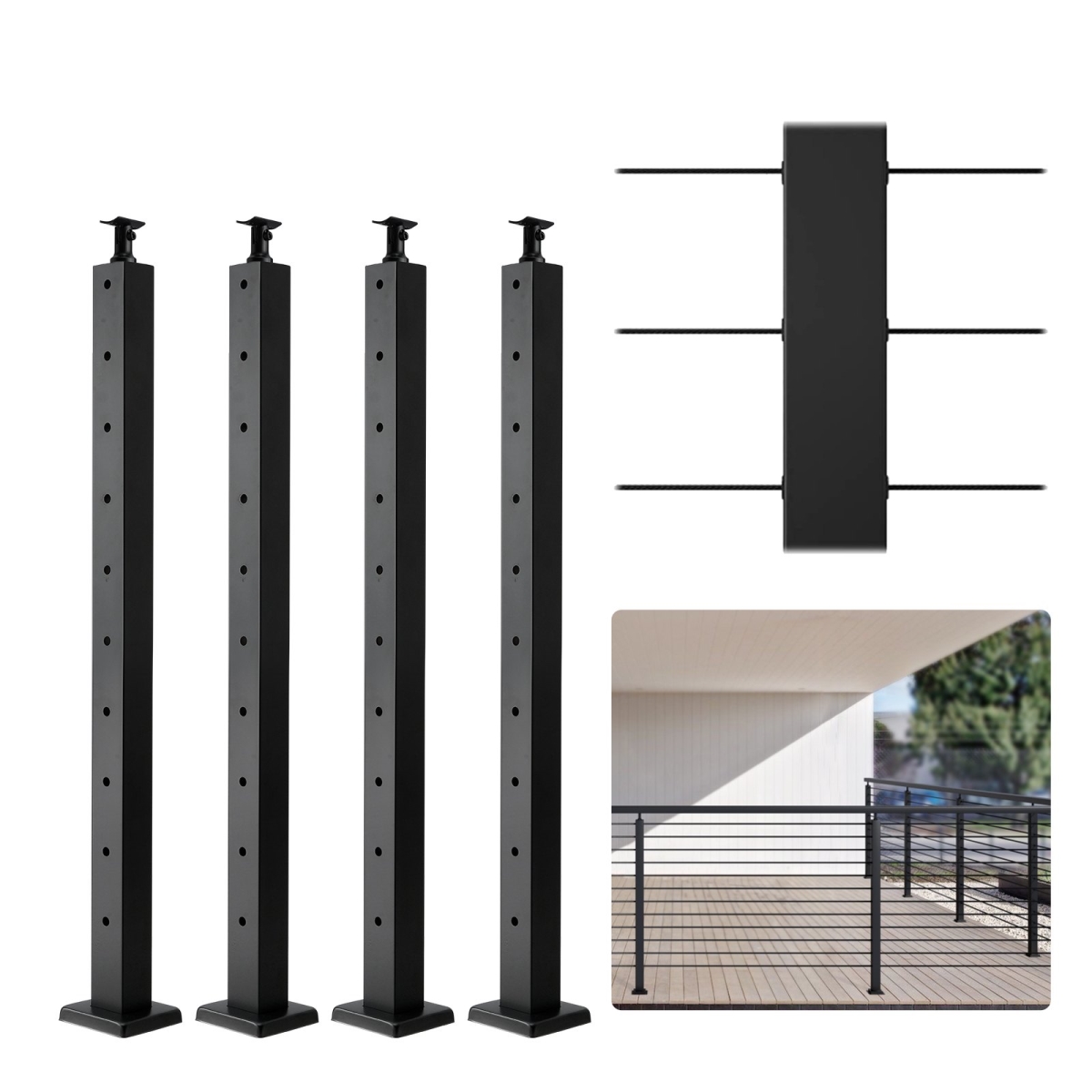 Picture of Vevor 4JZLGZ91455HP1B3MV0 36 x 2 x 2 in. Cable Railing Post&#44; Black - Pack of 4