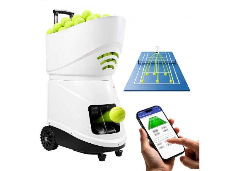 White Tennis Ball Machine - 4H Runtime - 150 Ball Capacity Auto Launcher for Beginners & Pro Training - App Remote Control - Speeds up to 80 MPH