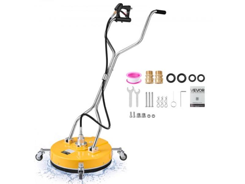 Pressure Washer Surface Cleaner - 20 in. - Raised Handle - ABS - Power Washer Attachment for Concrete - Patio - Sidewalk - Deck - Driveway - Yellow