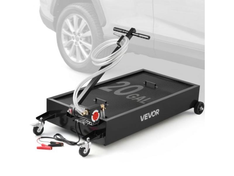 Low Profile Oil Drain Pan - 20 gal Capacity - Rolling with Electric Pump & 7.2 ft. Hose - Leak-proof for Cars - SUVs - Trucks - Motorcycles - Metal