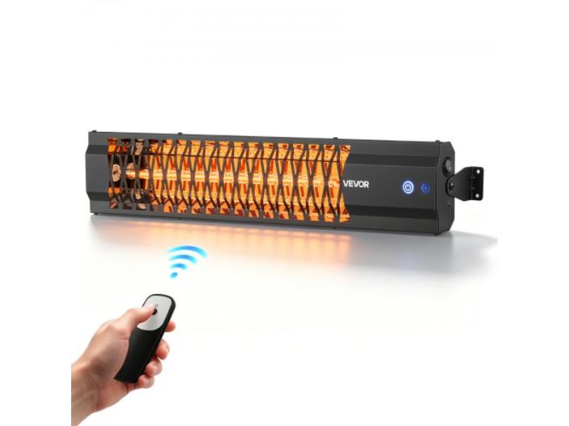 1500W Infrared Electric Space Heater for Outdoor Use - Remote & Switch Control - Cold-Rolled Steel - Easy Installation - Even Warmth - Black