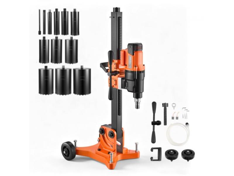 Diamond Core Drilling Machine 0.8-12 in. Capacity - Dry & Wet Concrete Core Drill Rig - 3200W 800RPM - UNC1 0.25-7 Thread with 12 Bits