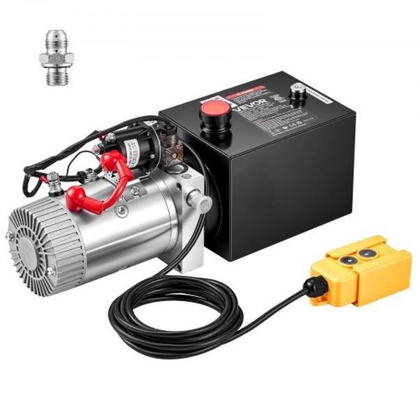 4 Qt. Hydraulic Pump, Single Acting Hydraulic Power Unit, 3200 PSI Max Relief Pressure, 0.91 GPM Flow Rate, 12V 1.6 kW Power Unit
