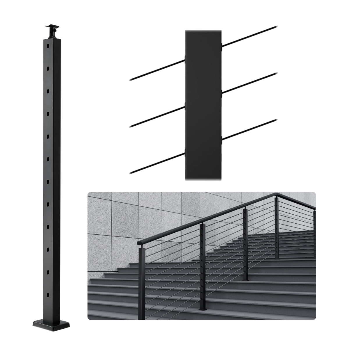 Picture of Vevor 1JZLGZHS1067HNEKBV0 42 x 1 x 2 in. Cable Railing Post&#44; Black