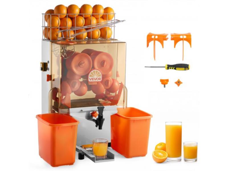 Commercial Orange Juicer Machine - 120W Electric Citrus Press - 20-Minute - Stainless Steel Extractor - Water Tap & Peel Collection Bucket