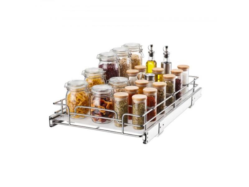 Pull Out Cabinet Organizer - 12.2 x 20.98 in. Steel Slide Out Drawers for Kitchen - Bathroom - Pantry & Home Organization - Chrome