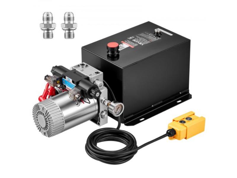 Hydraulic Pump - 12 qt. DC12V 1.6KW Double Acting Dump Trailer Pump - 3200 PSI Max Pressure - 0.91 GPM Flow Rate with Pressure Gauge