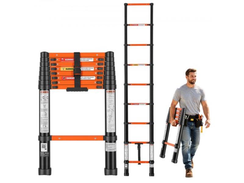 Telescoping Ladder - 8.5 ft. Extension Ladder - Heavy-Duty 330 lbs Capacity for Home Repairs - Painting - Window Cleaning & RV - Orange & Black