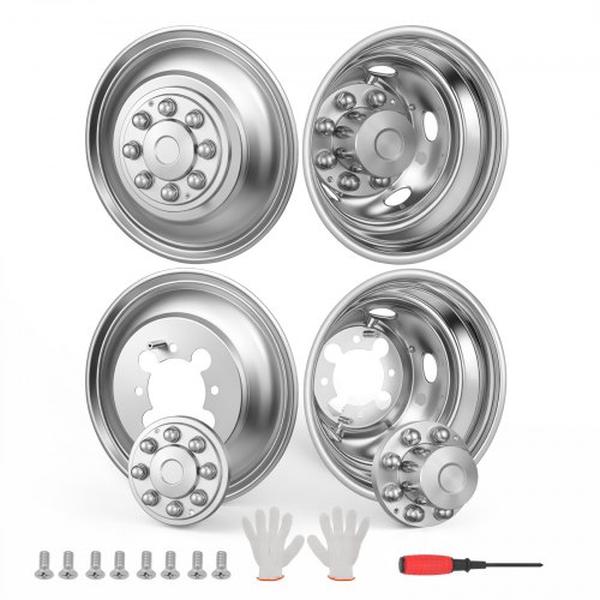 17 in. Wheel Simulators, 8 Lug Stainless Steel Front & Rear Wheel Covers, Compatible with 2003 to 2021 Dodge Ram 3500, 4 Piece