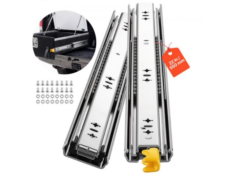 Heavy Duty Drawer Slides - 22 in. 250 lbs with Lock Side Mount Rails for Cabinets - Kitchen - Workbench & RV - Carbon Steel Pair