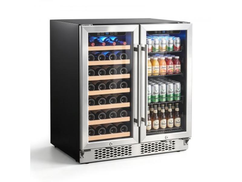 VEVOR 30 in Wine Fridge Beer Cooler Refrigerator 30 Bottle 110 Can Capacity, Home Bar, Double-Door & Dual-Zone Compressor Refrigerators, Built-in...