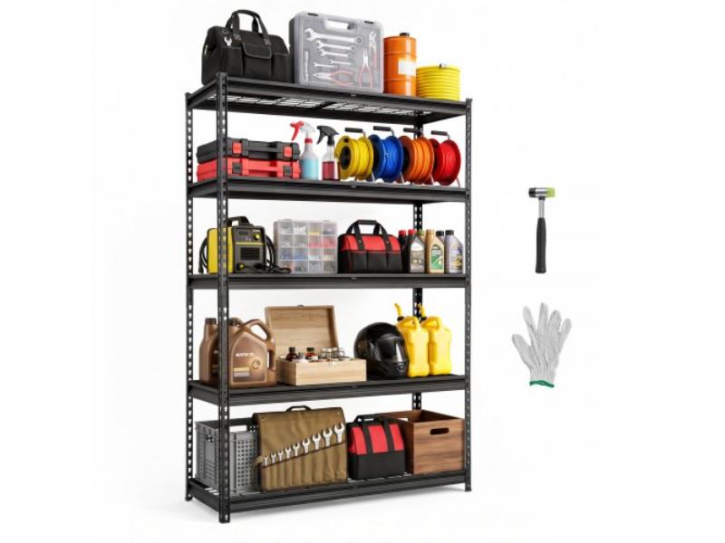 Storage Shelves - 5-Tier 2500 lbs Garage Shelving - 48 x 18 x 71.4 in. for Garage - Basement - Warehouse & Kitchen - Heavy-Duty Metal, Black