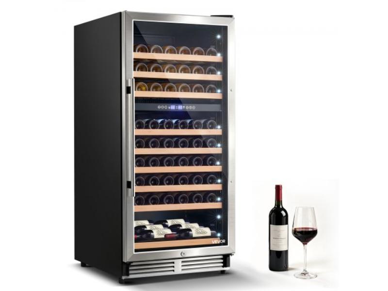 Wine Fridge - 90-Bottle Wine Cooler - Dual Zone - Built-in or Freestanding - Lock - 40 Deg F - 65 Deg F Temp Control - Glass Door & LED Lighting