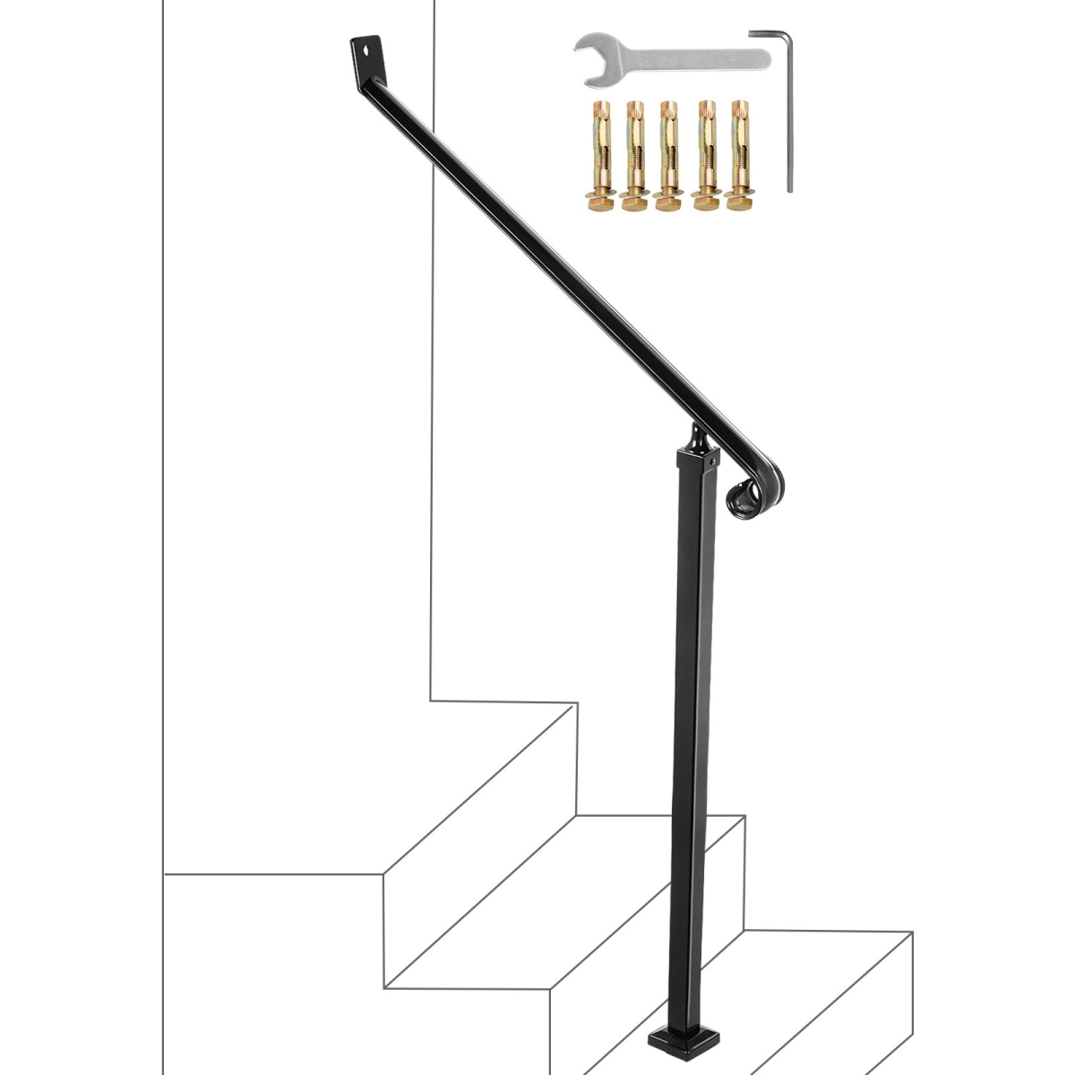 Handrails for 2-3 Outdoor Steps, Black