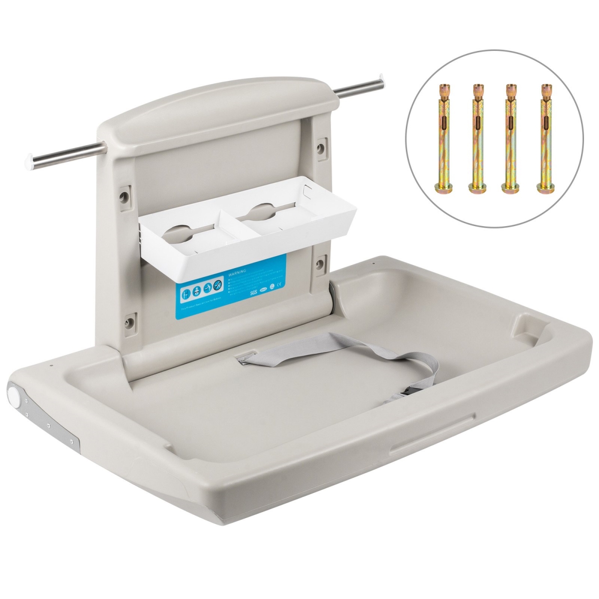 Commercial Wall Mounted Baby Changing Station Table, Gray