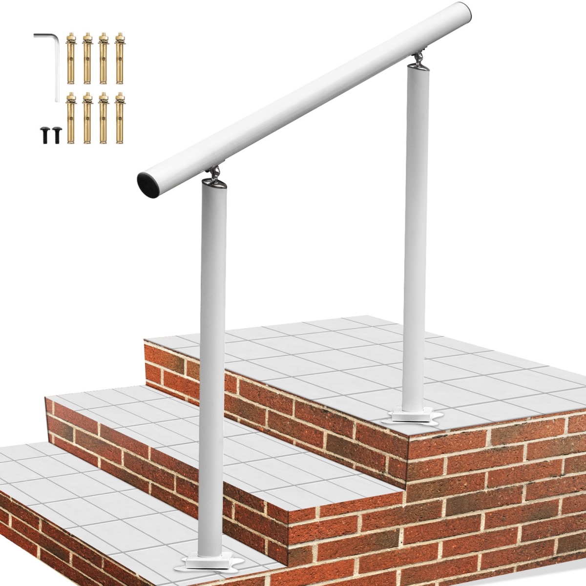 LZLTFS3YCYGBSDLZ1V0 3 ft. 2-3 Steps Outdoor Stair Railing Kit, White