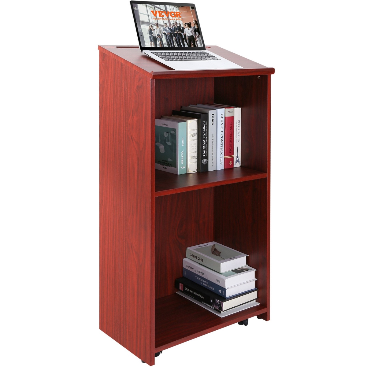 CTSJTZSYMDF47U54AV0 47 in. Hostess Podium Stand with 4 Rolling Wheels, Brown