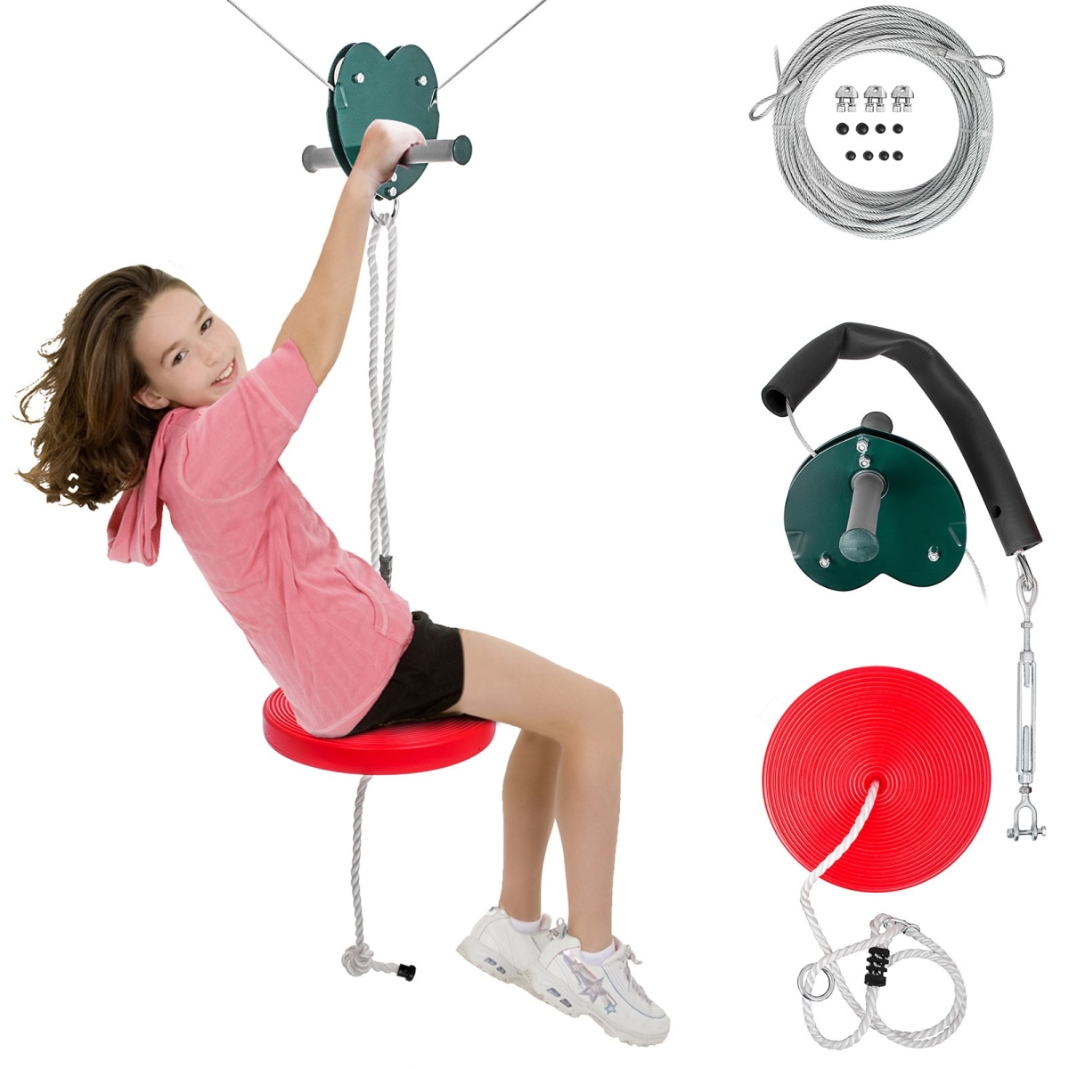 Picture of Vevor YDSLS100FTRED0001V0 100 ft. Stainless Steel Ultimate Zip Line Kit Toys with Seat Trolley