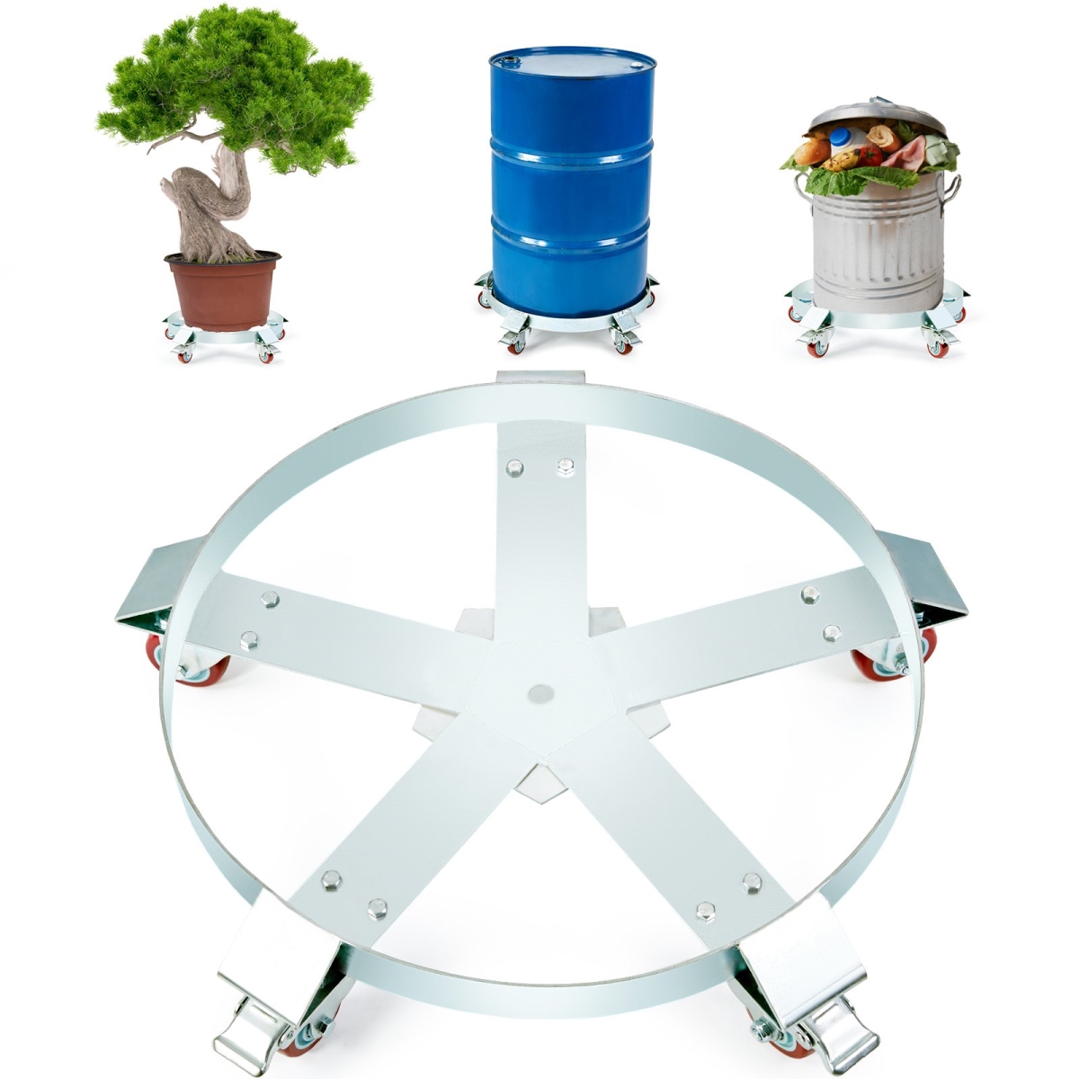 55 gal 1250 lbs Heavy Duty Drum Dolly, Silver