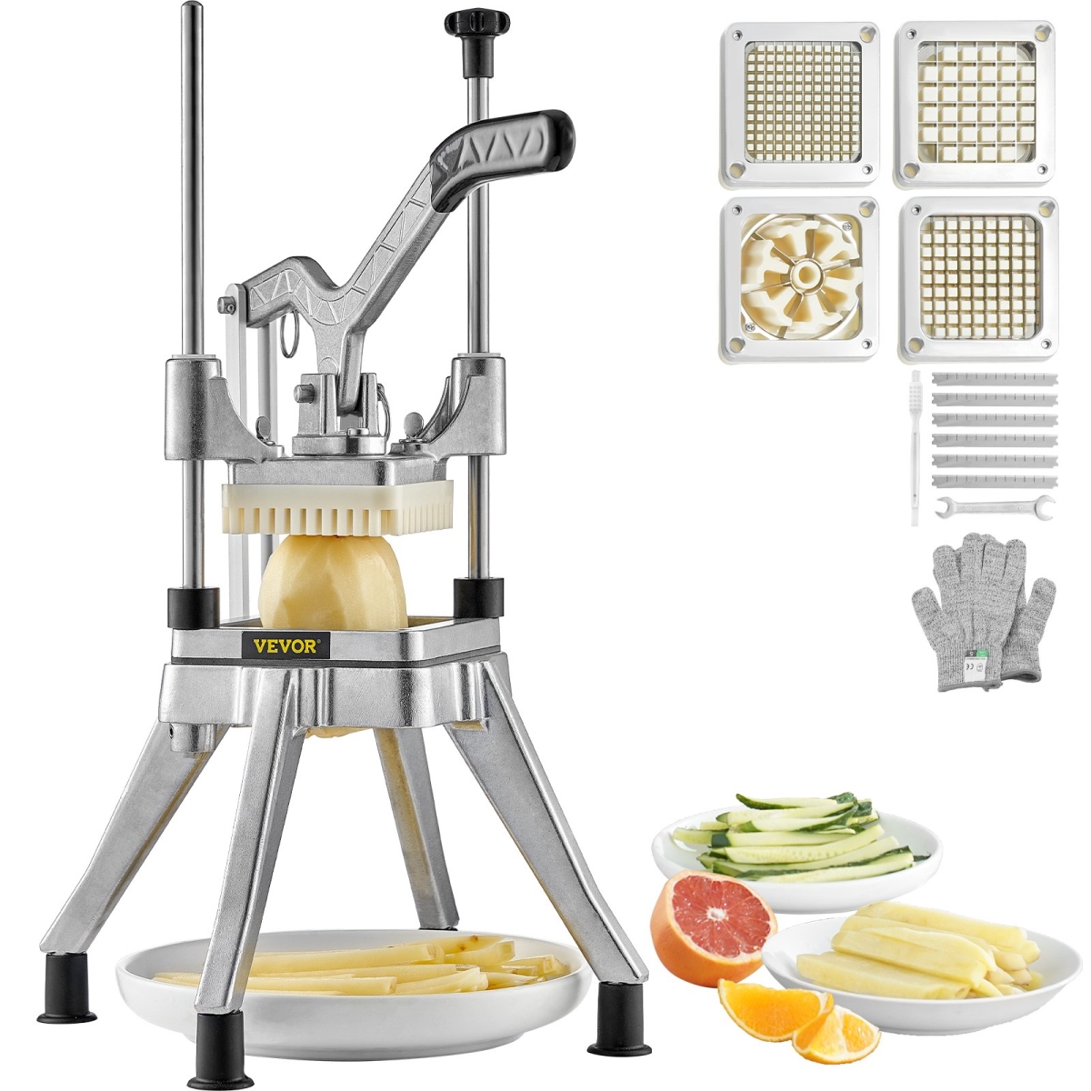 Picture of Vevor GGSSDQTJJBQX4YU0HV0 Commercial Vegetable Chopper with 4 Blades Fruits Dicer, Silver