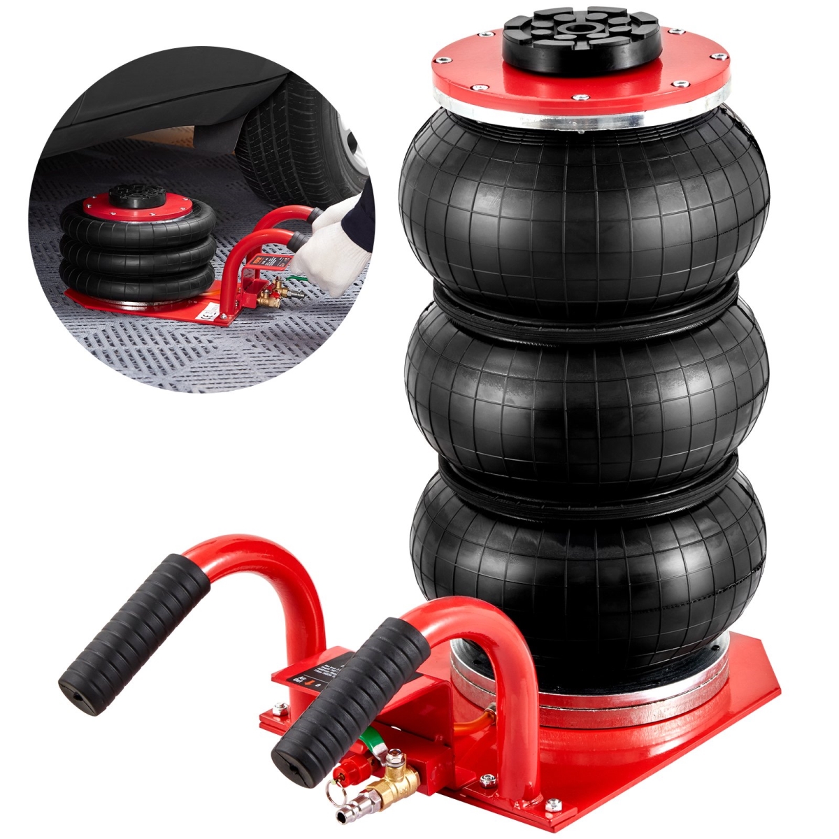 QNQJDSTSDB3T6FRDFV0 3-Ton 6600 lbs Triple Bag Air Jack, Red