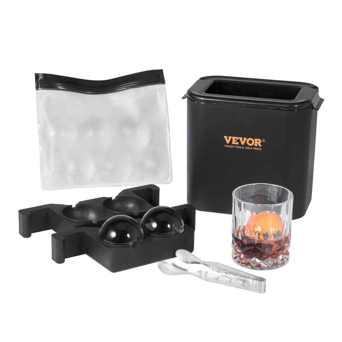 Picture of Vevor BQZZJHSTMBQQ24D5RV0 Round Clear Ice Cube 2-Cavity Ice Press Maker&#44; Black