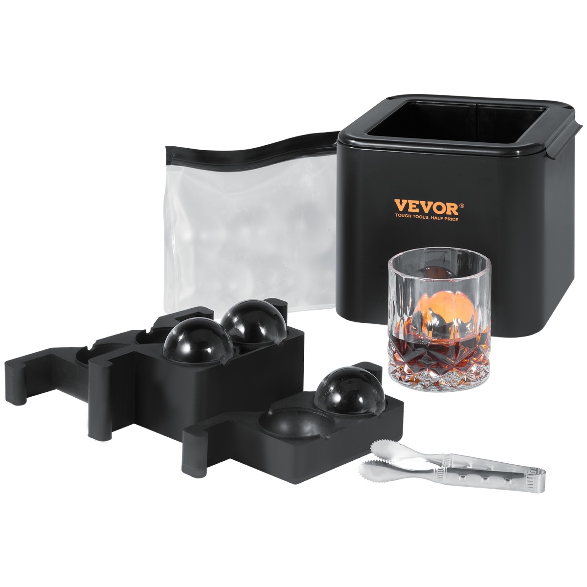 Picture of Vevor BQZZJHSTMBQQ4DSLMV0 Round Clear Ice Cube 4-Cavity Ice Press Maker&#44; Black