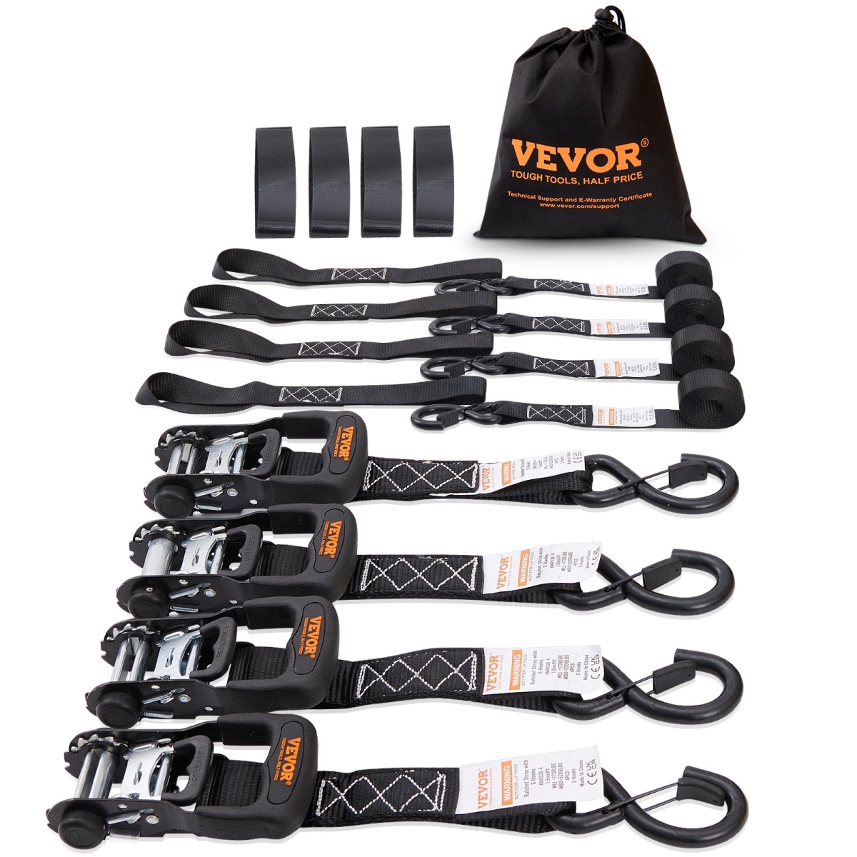 4 Pack Ratchet Tie Down Straps 5208 lbs 1.6" x 8' Heavy Duty for Cargo, 4PK