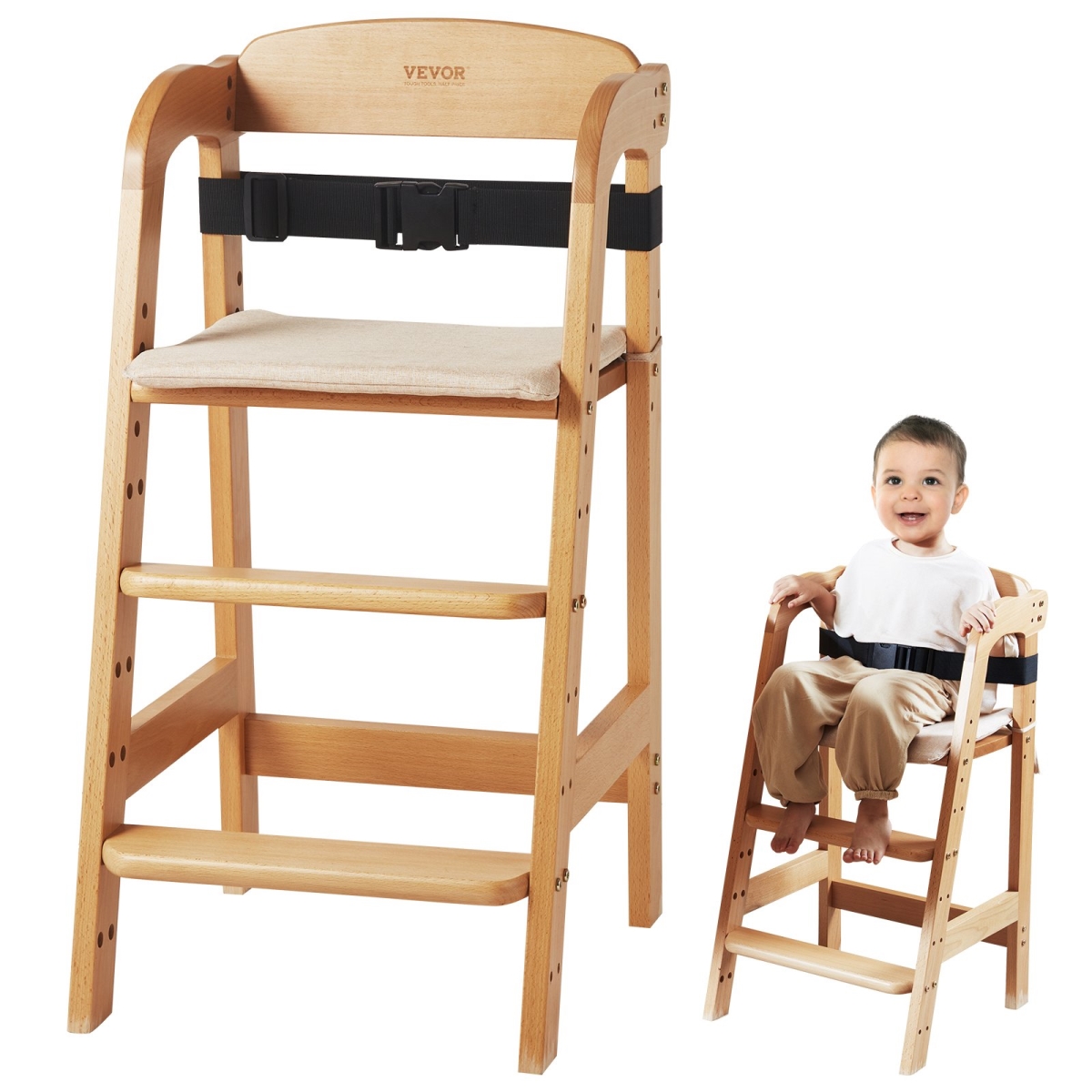 Picture of Vevor GJBBDJMKDGDKFXBASV0 Wooden High Chair for Babies & Toddlers&#44; Natural