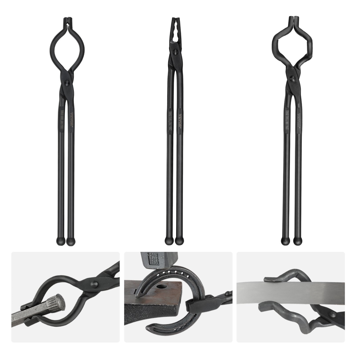 Blacksmith Tongs 18" 3 PCS V-Bit Bolt Tongs Wolf Jaw and Z V-Bit Tongs, 3PK