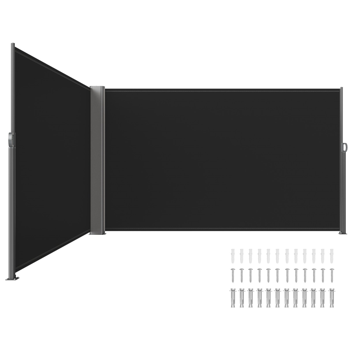 236 x 71 in. Retractable Awnig-Rugged Full Aluminum Rust-Proof Patio Sunshine Privacy Divider Wind Screen, Black