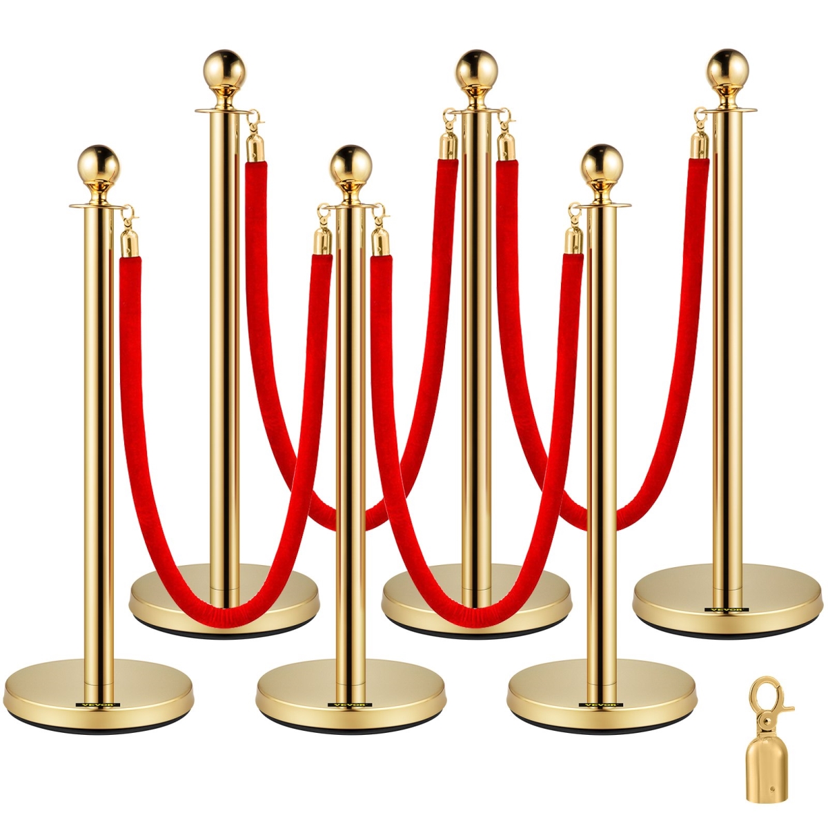 38 in. Stainless Steel Stanchions Posts, Red & Gold - 6 Piece