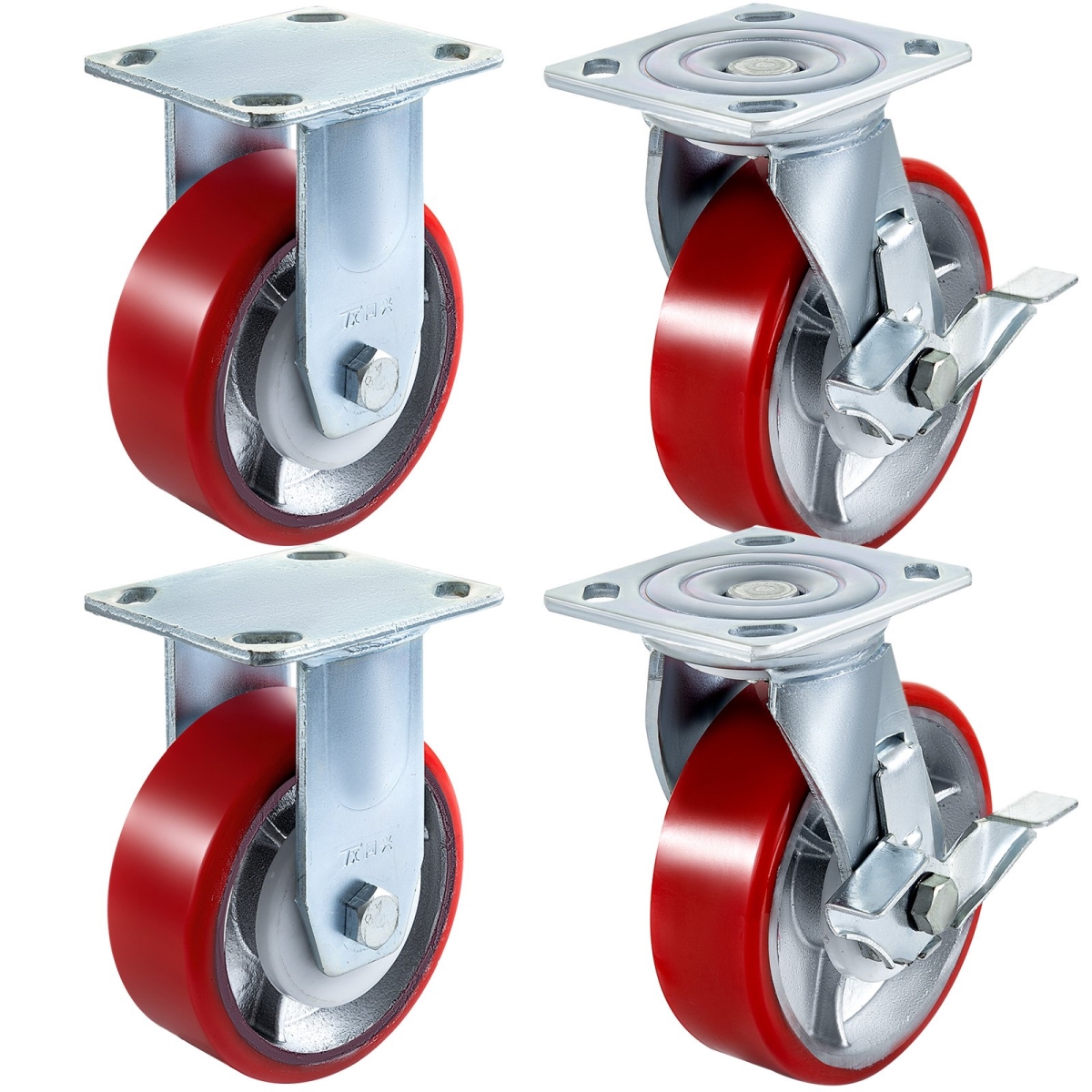 JL6IN2WXPSJ2DXTXHV0 6 x 2 in. Caster Wheels with Side Brake Polyurethane Iron Core Plate - Pack of 4