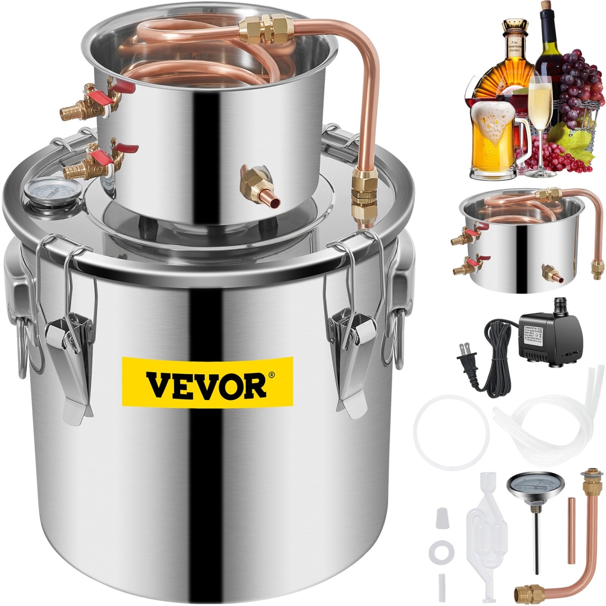 Picture of Vevor ZLSJ5GALDTDB00001V1 5 gal Distillery Kit with Circulating Pump