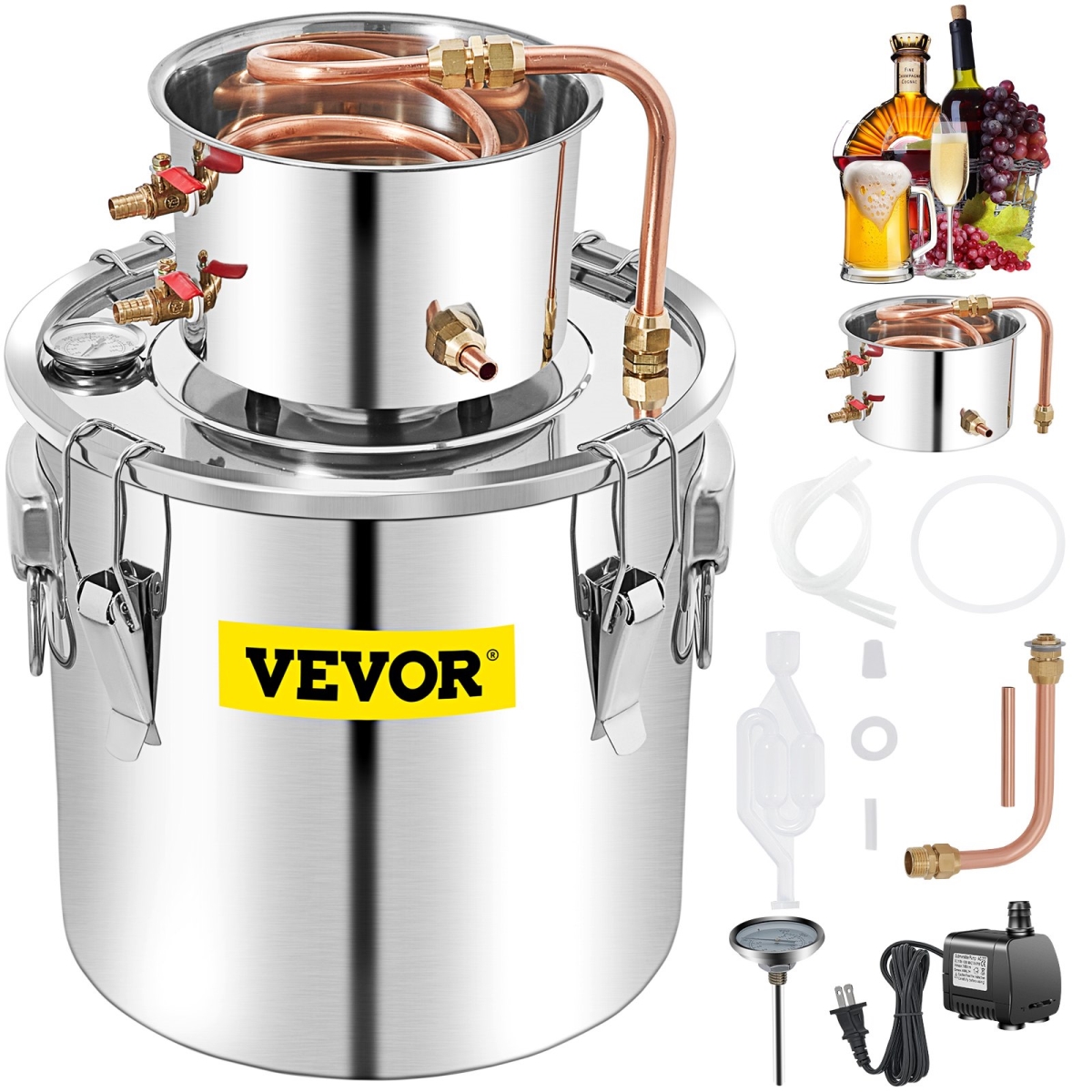 Picture of Vevor ZLQDLNTDBM50L0C7ZV1 50 Liter Distillery Kit with Condenser & Pump