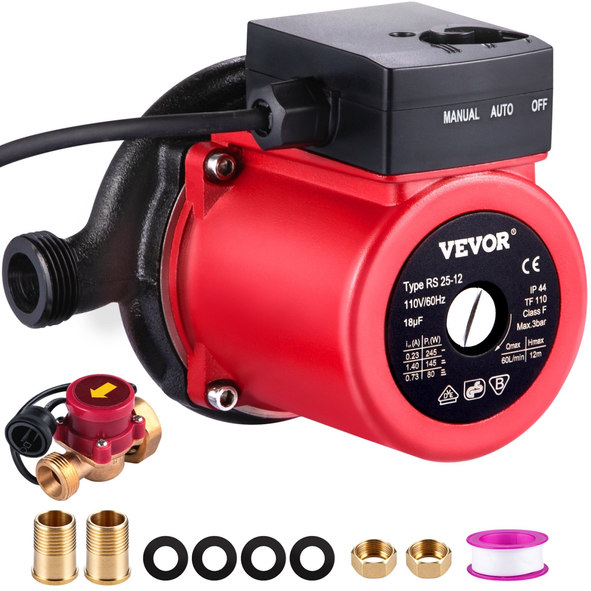 ZYXHBZTMCUPA-UQ0HV1 245W 110V Hot Water Recirculating Pump, Red & Black -  Vevor