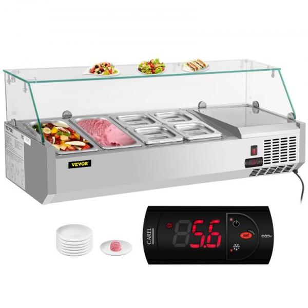 Picture of Vevor BLZBXGL48110VWDTZV1 48 in. & 10.8 qt. Refrigerated Condiment Prep Station Sandwich Prep Table with 2.33 Pans & 4.16 Pans